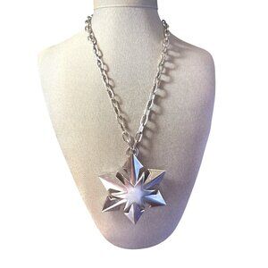 Vintage Trifari Silver-Tone Starburst Atomic Pendant Necklace Bold Statement